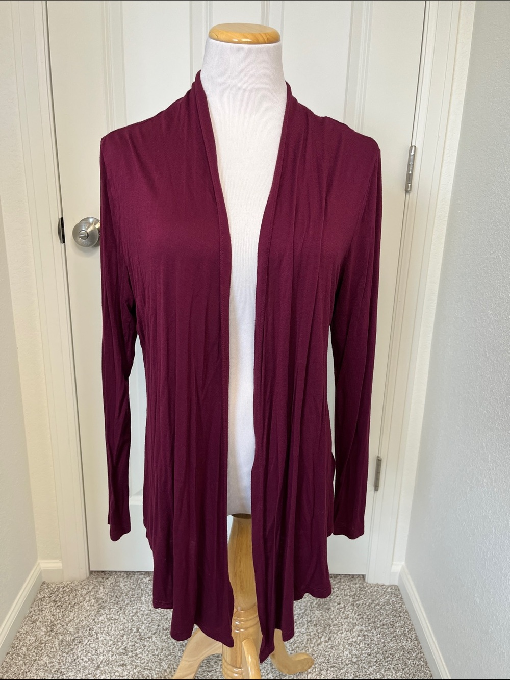 Maurices Burgundy Draped Open Front Cardigan Long Sleeve Large